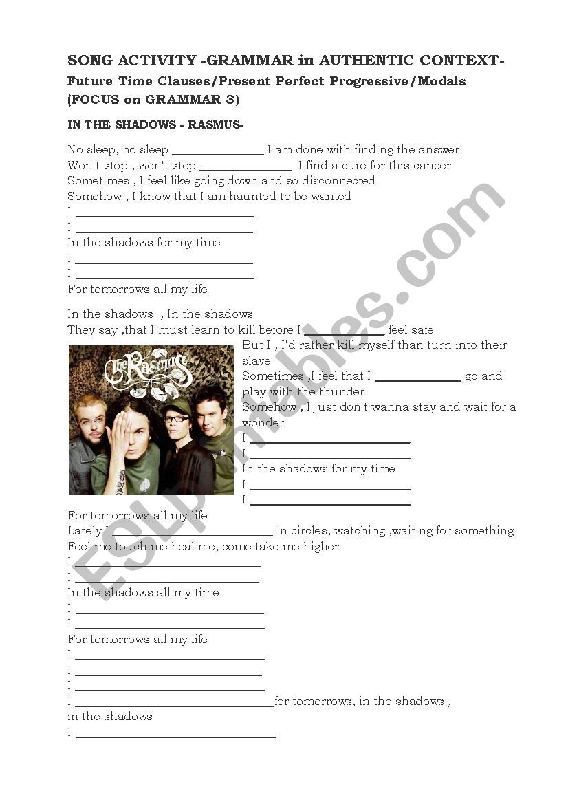 Present Perfect Cont.Song Activity-IN THE SHADOWS -RASMUS