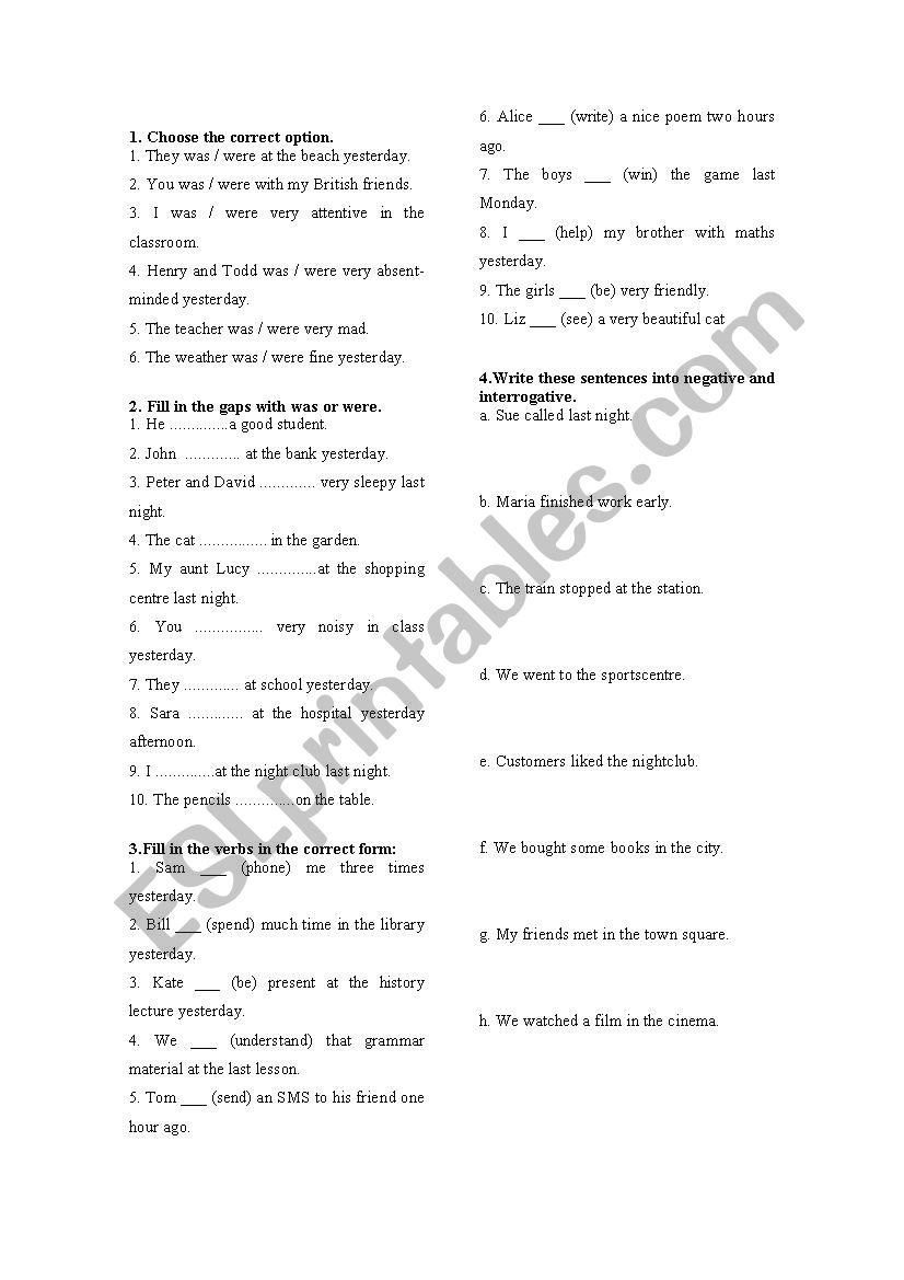 past simple exercise worksheet