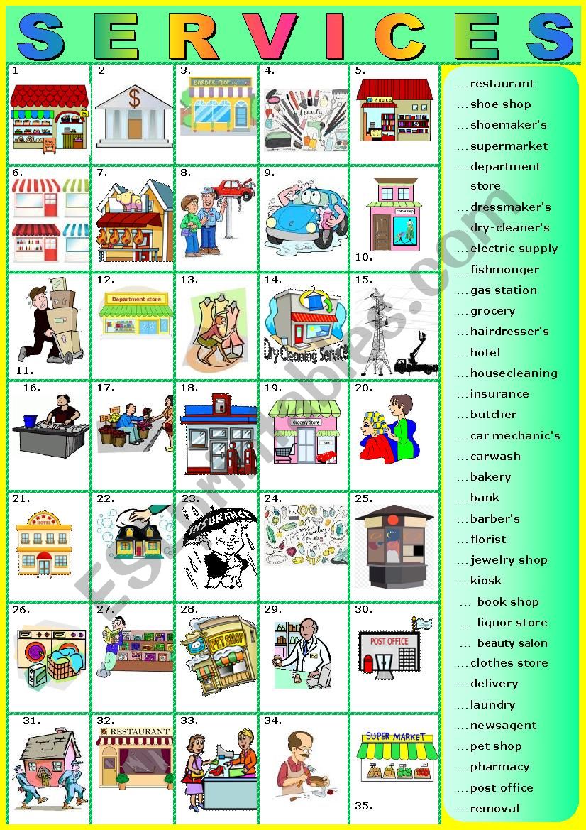 SERVICES.  Matching  (A to Z) worksheet