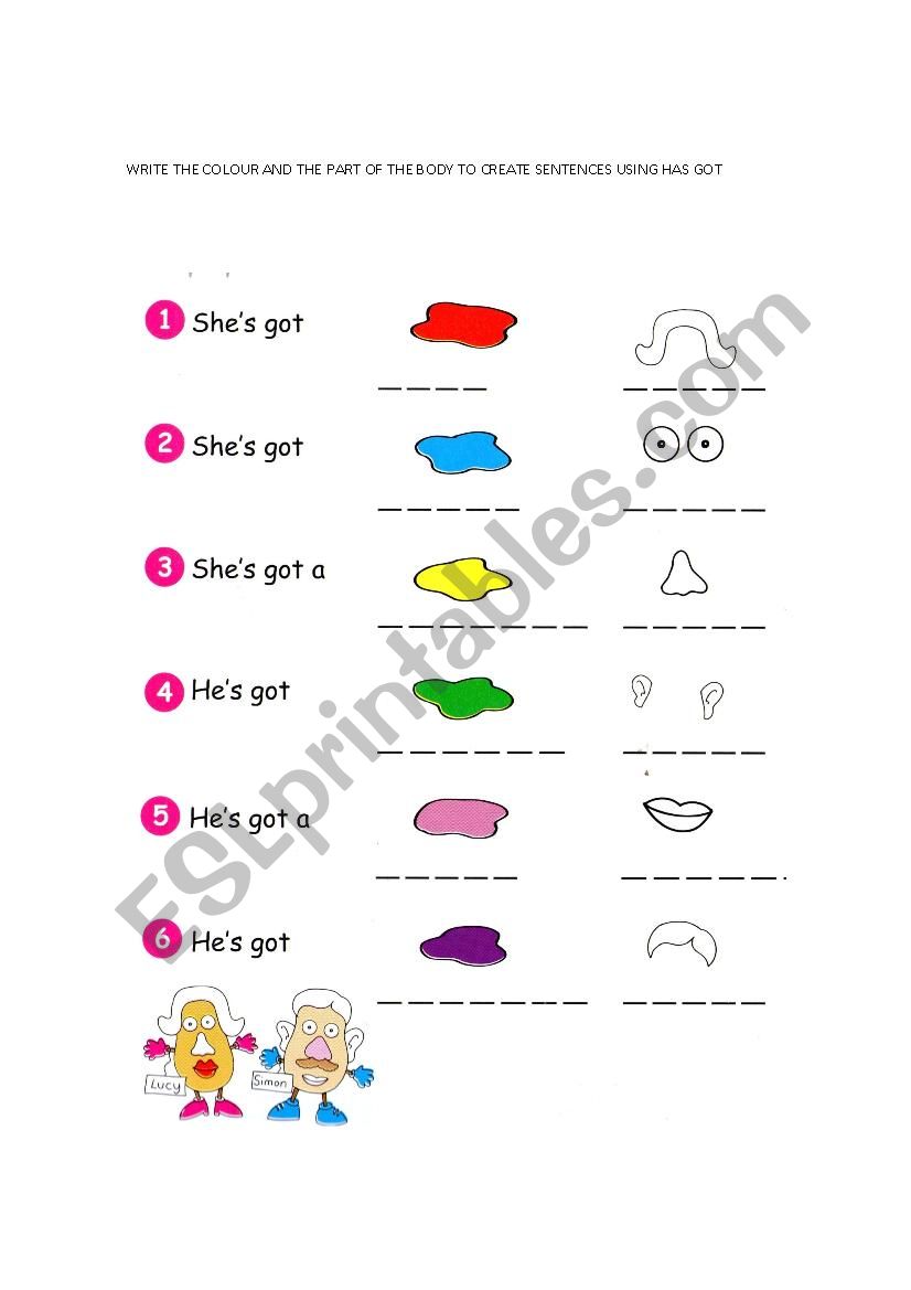 COLOUR AND BODY worksheet