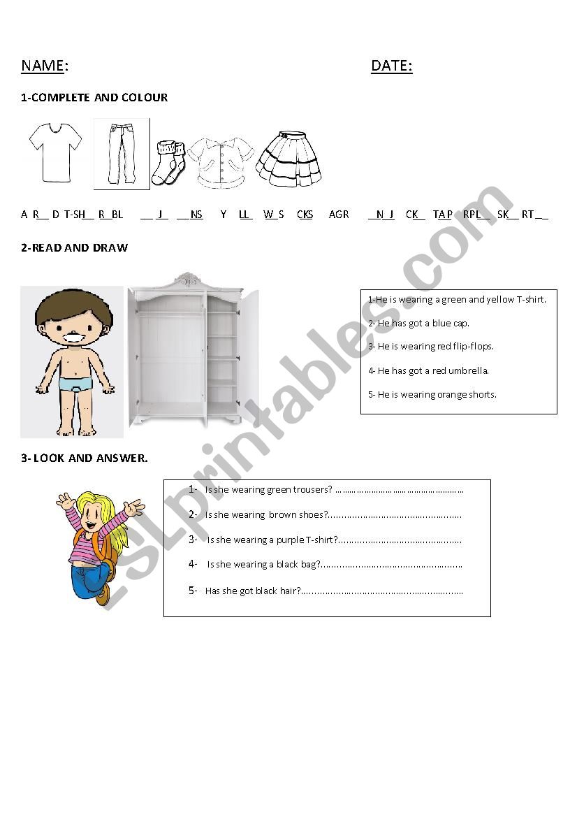 Clothes and descriptions worksheet