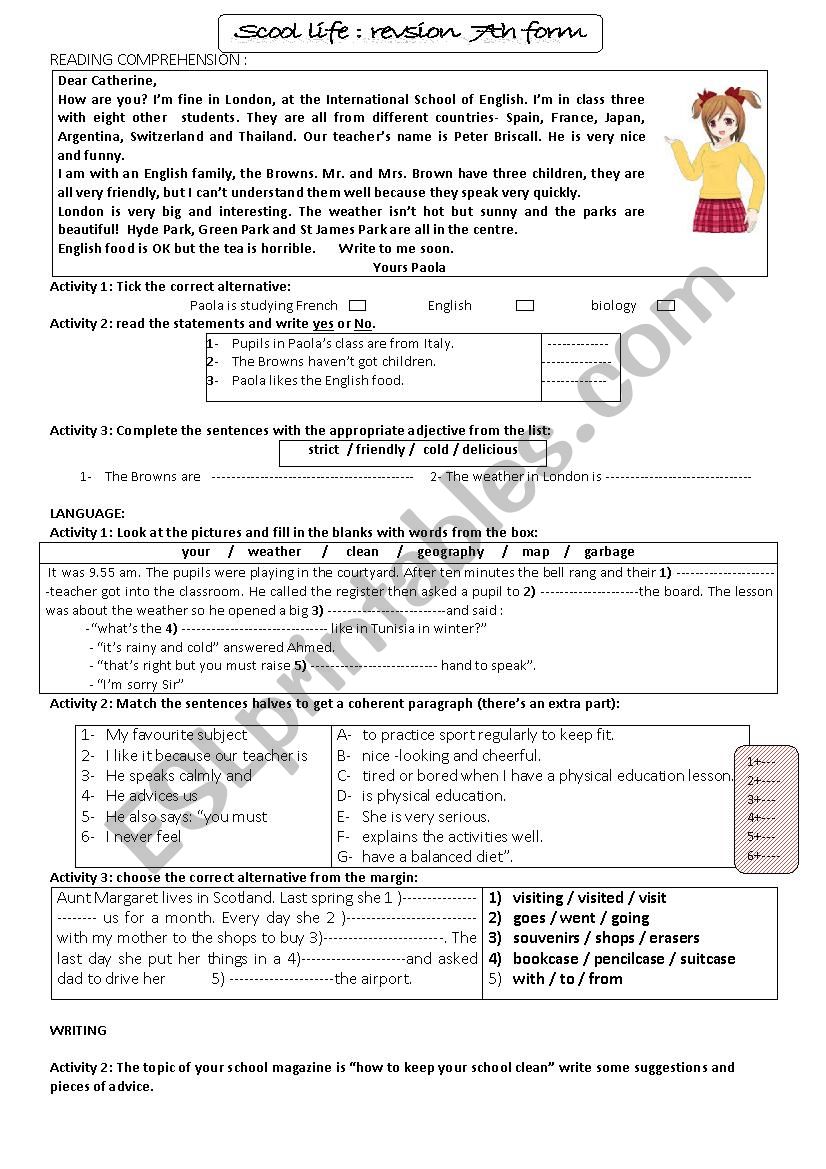 7th form revision worksheet