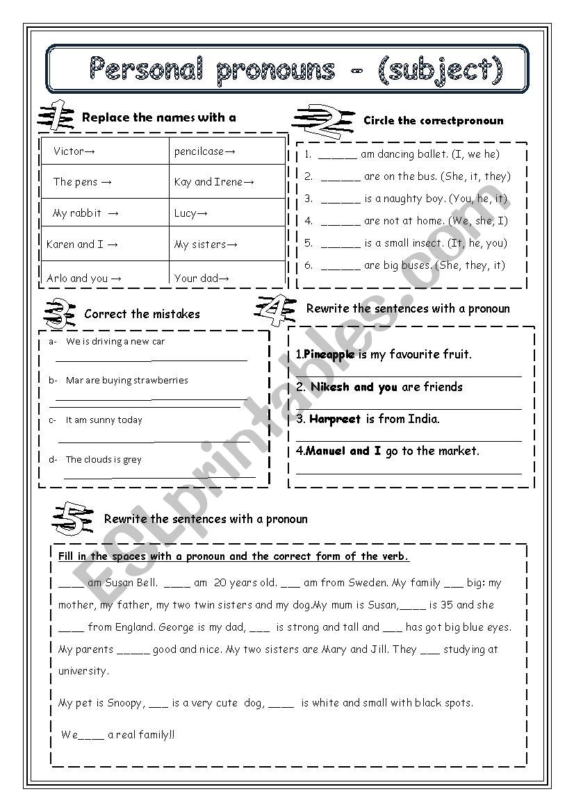 Personal Pronouns Subject worksheet