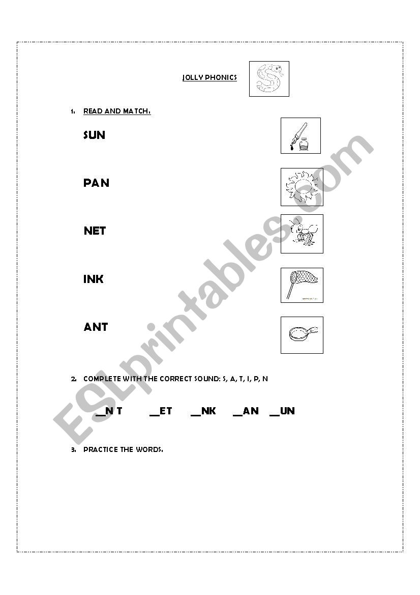 JOLLY PHONICS FIRST GROUP  worksheet