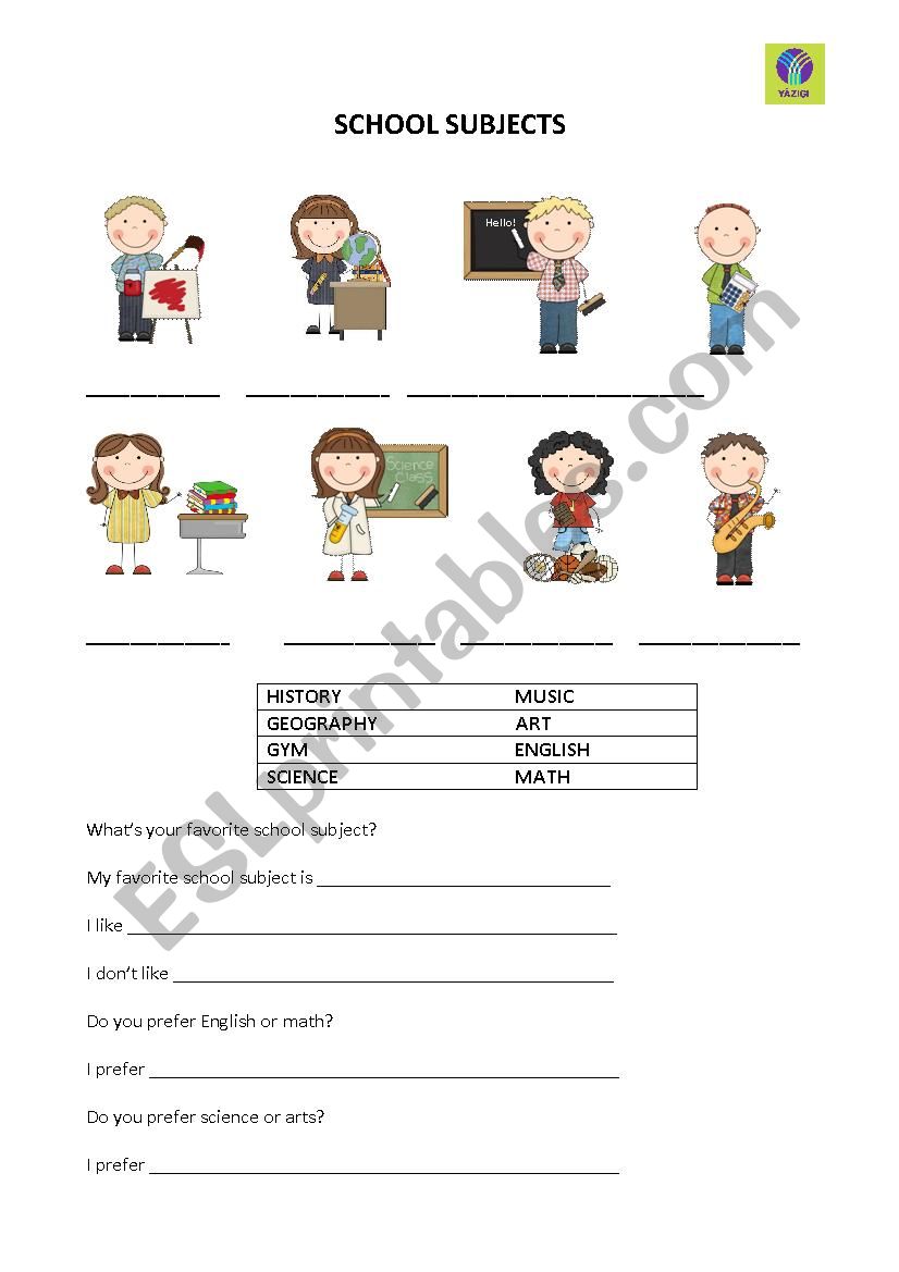 School Subjects Worksheet worksheet