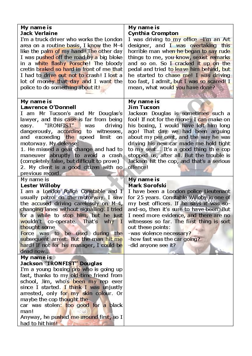 role-play: motorway incident worksheet