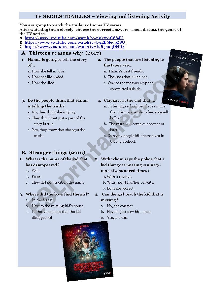 TV series lisening  worksheet