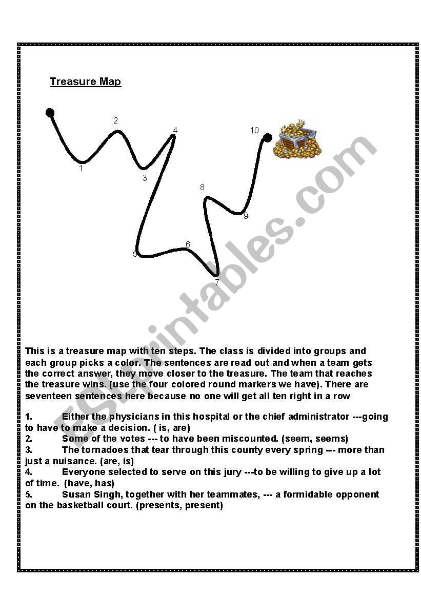 Subject Verb Agreement Treasure chest game