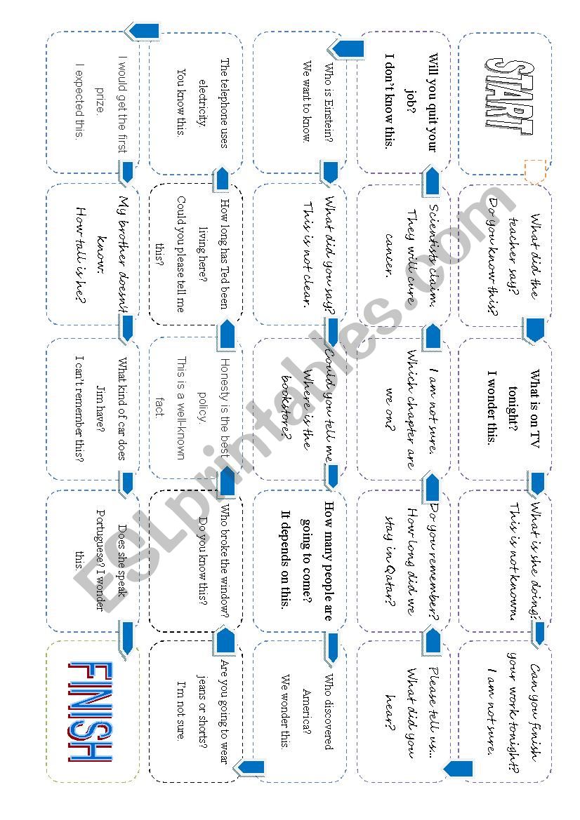 noun clauses board game worksheet