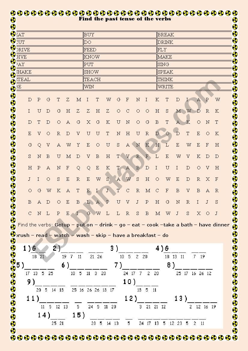 Simple past word search worksheet