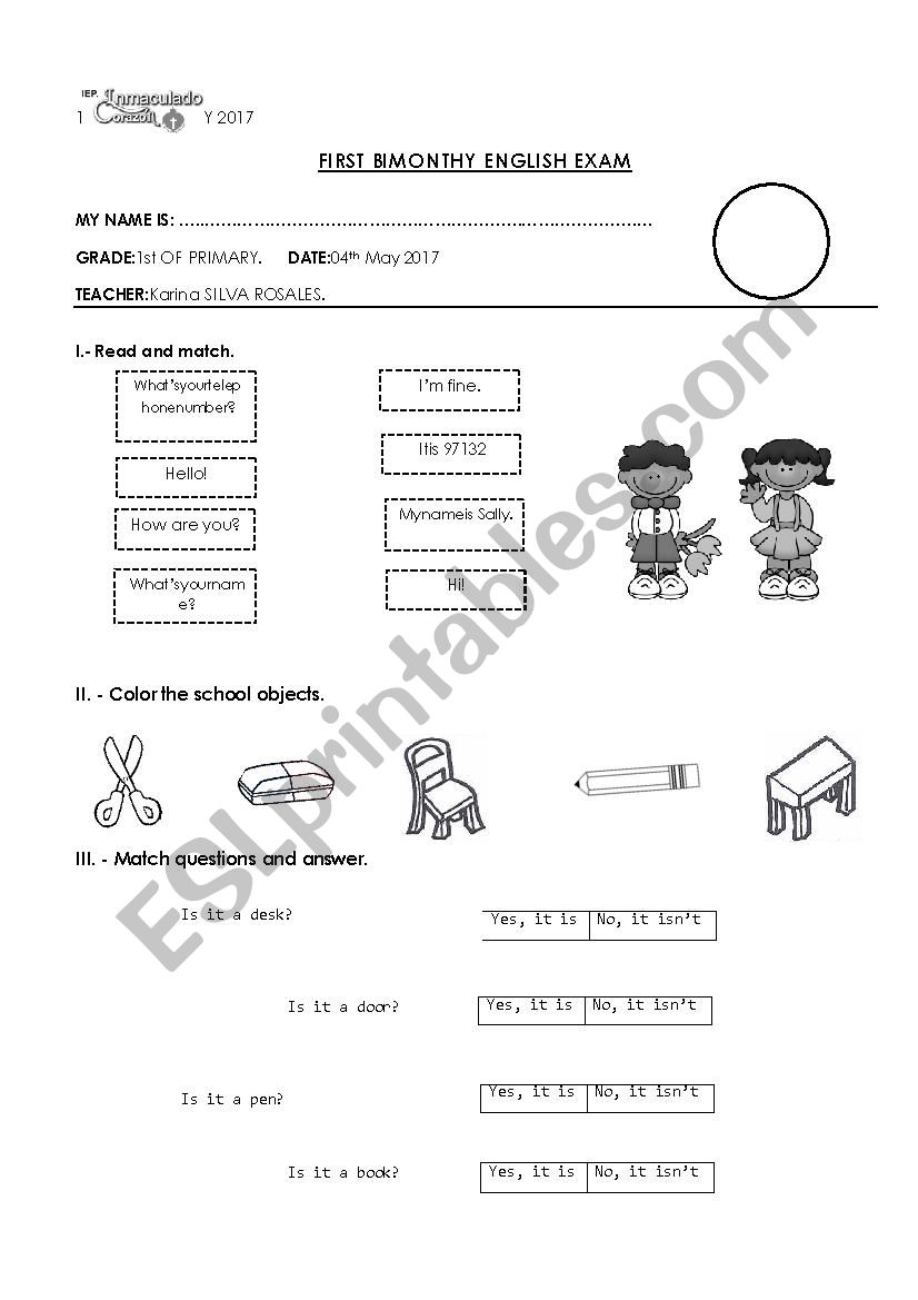 classroom objects  worksheet