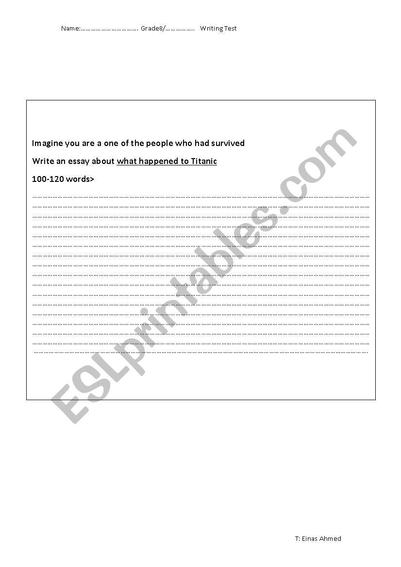 Titanic writing worksheet