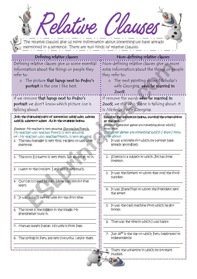 RELATIVE CLAUSES worksheet