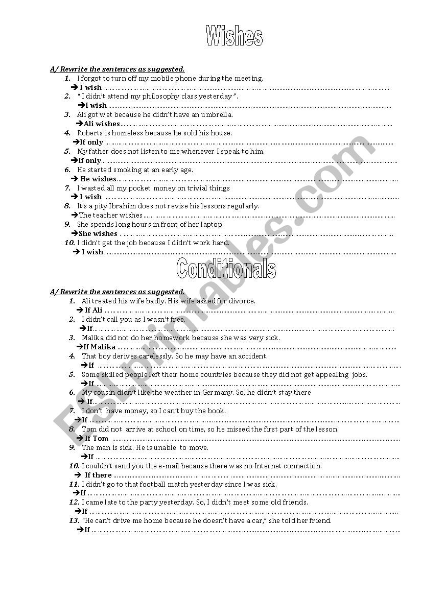Wishes and Conditionals worksheet