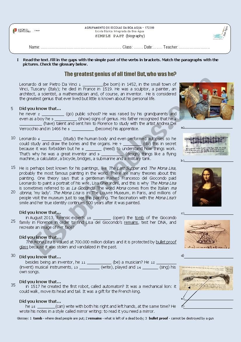 leonardo da vinci biography worksheet