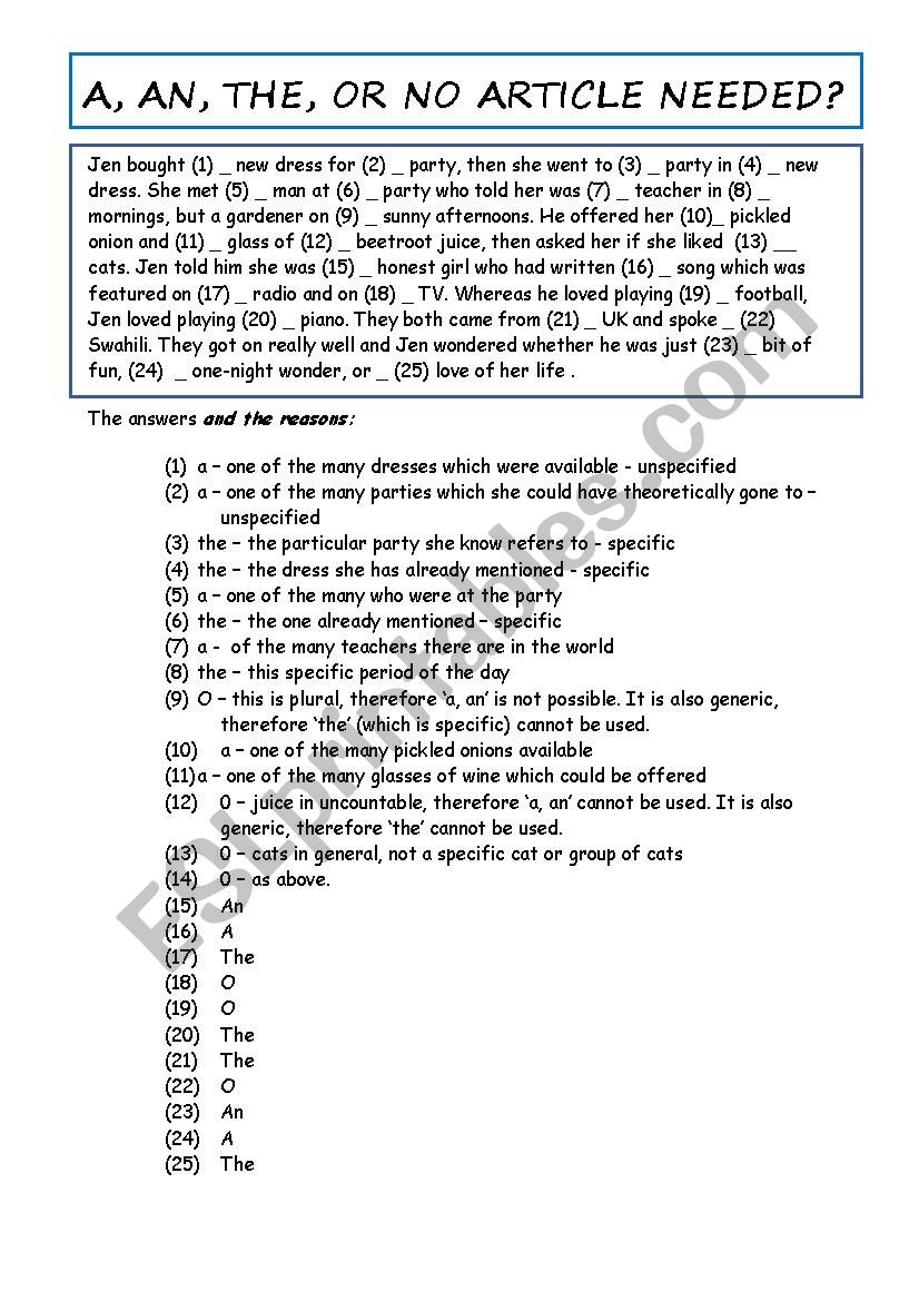 Practice wth articles worksheet