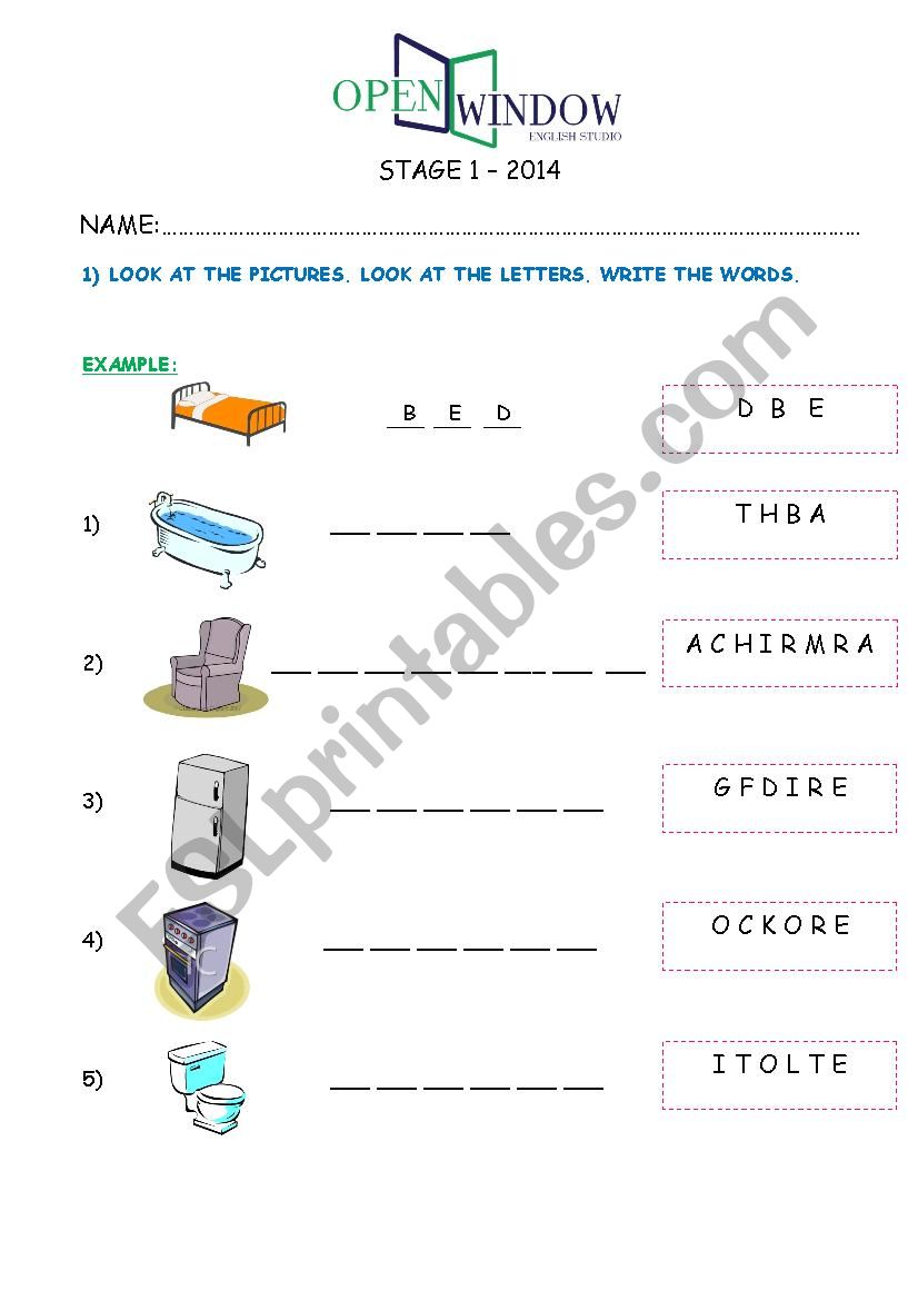 TEST HOUSE FURNITURE worksheet