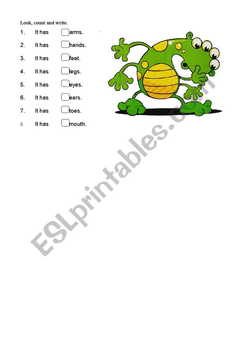 Body parts worksheet