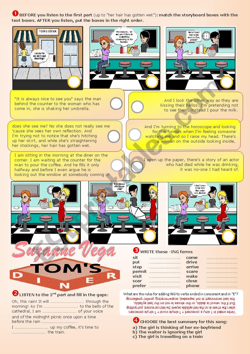 Suzanne Vega - Toms diner worksheet