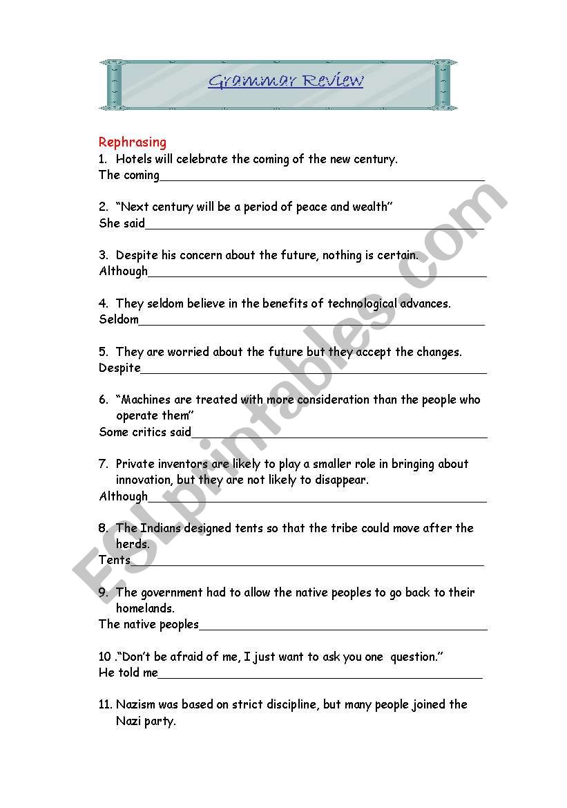 grammar review worksheet