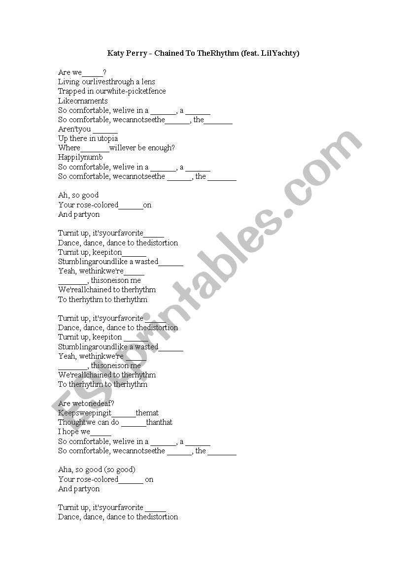 Chained to the rhythm worksheet