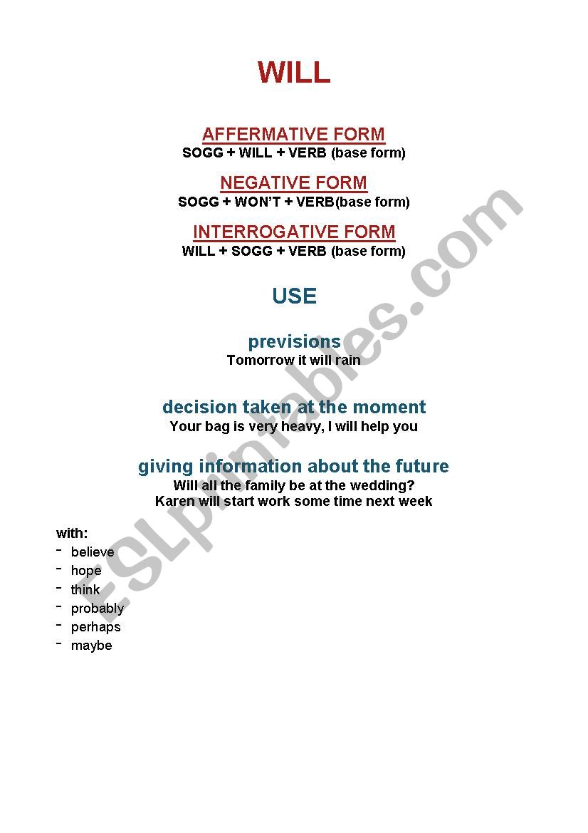 Will worksheet
