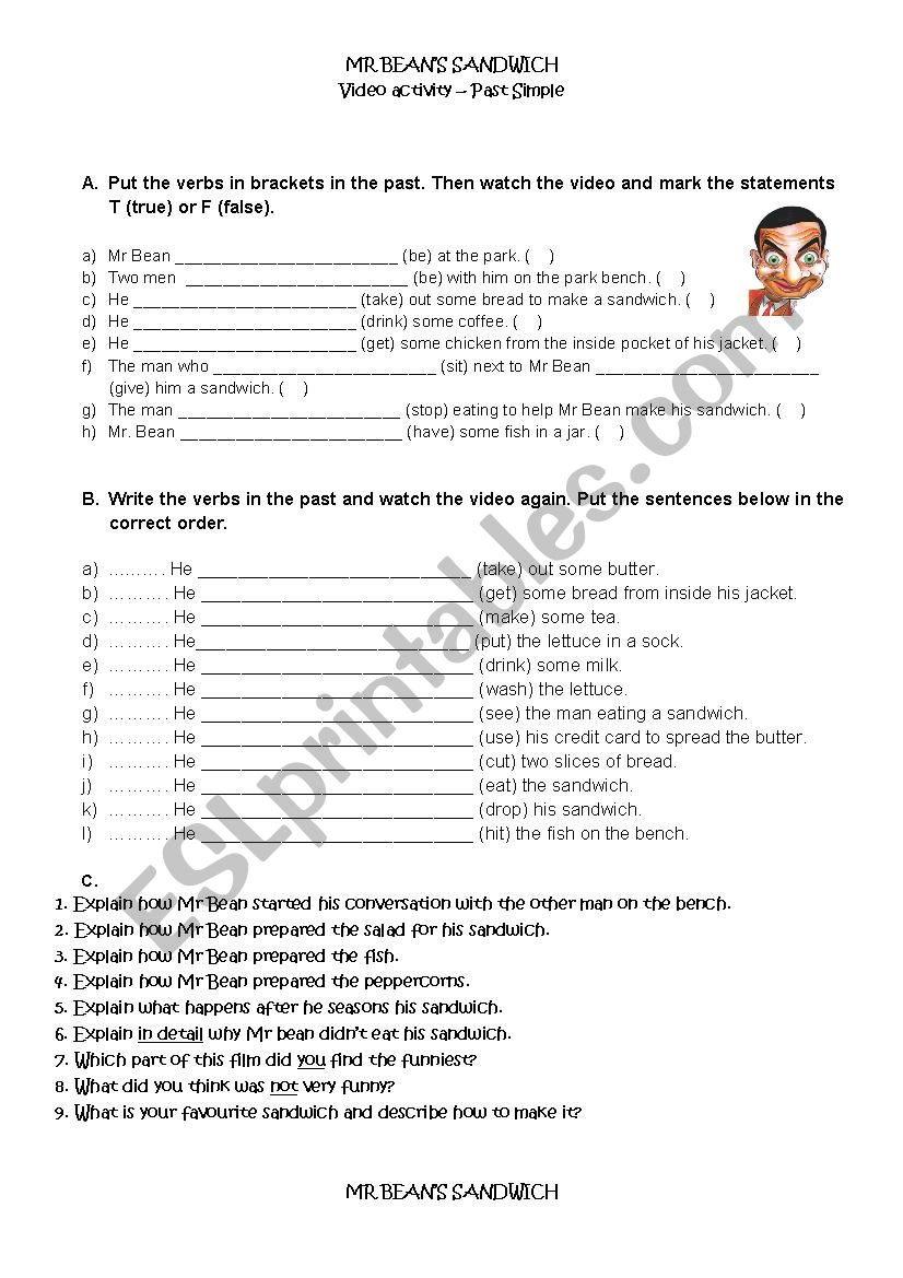 Mr Bean at the Dentist worksheet