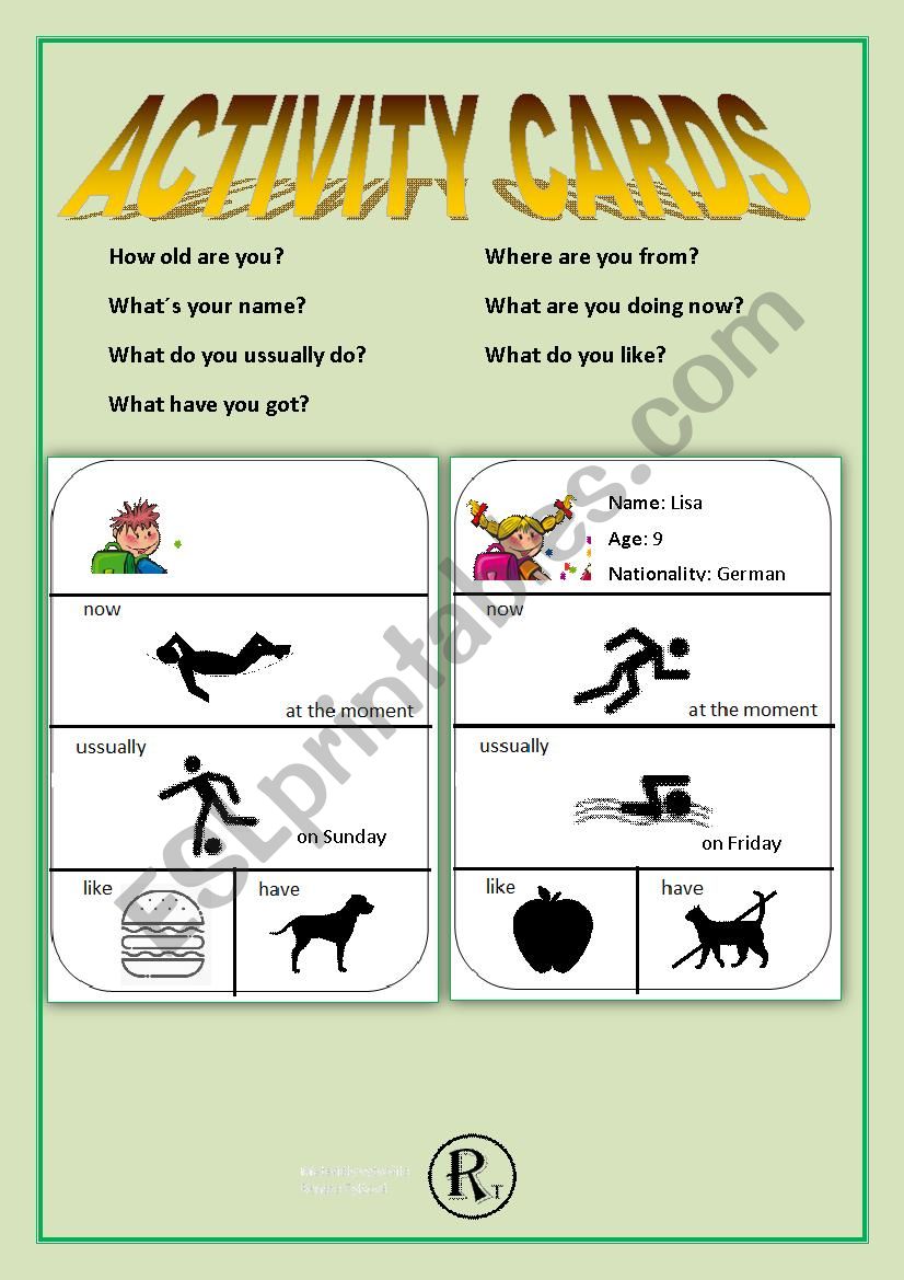 Activity cards speaking worksheet