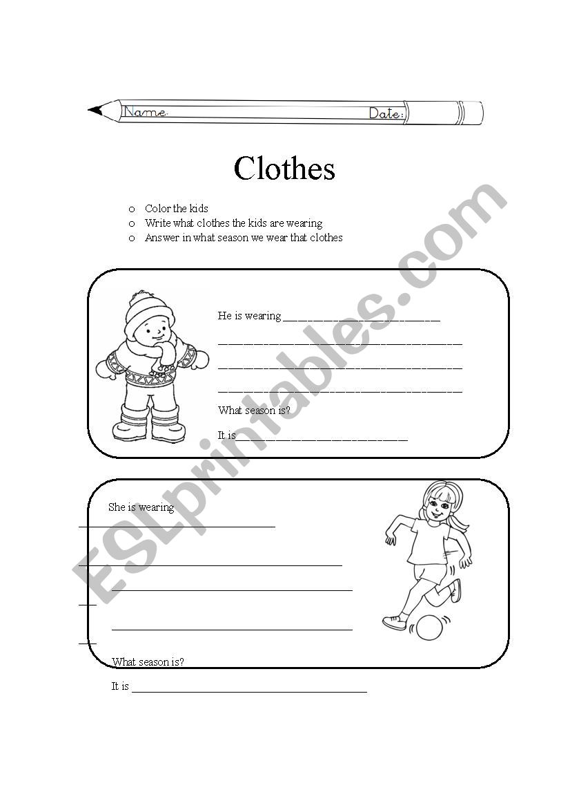 Clothes worksheet