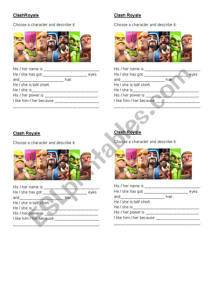 Clash Royale worksheet