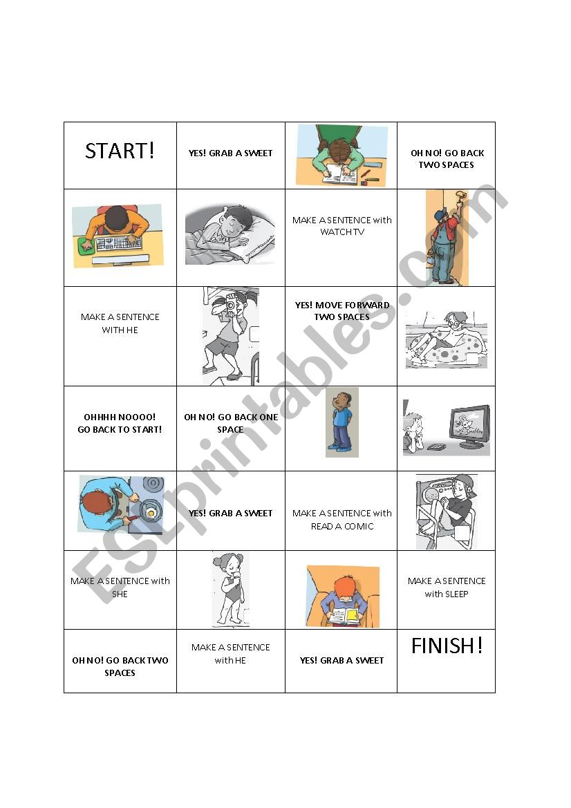 Present continuous board game worksheet