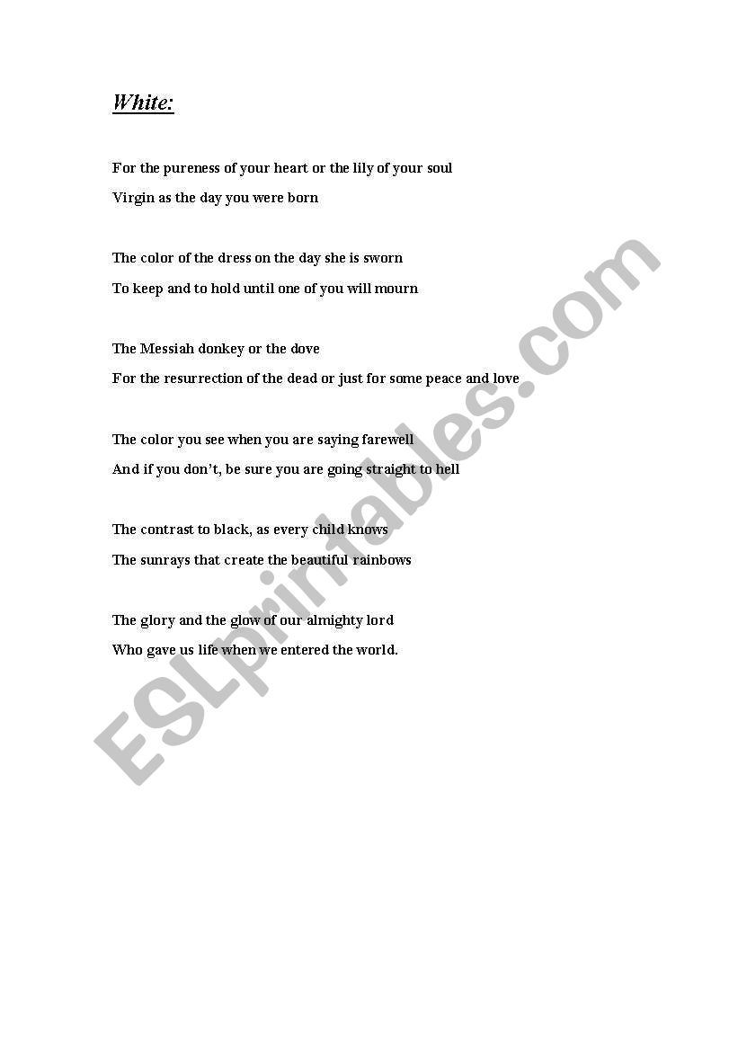 A poem - colors - white worksheet