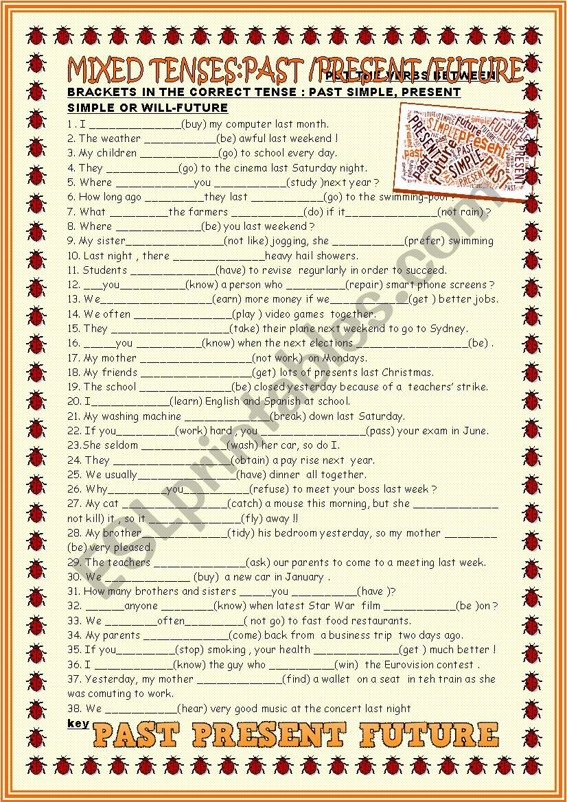 Mixed tenses, past , present and will future  WITH KEY