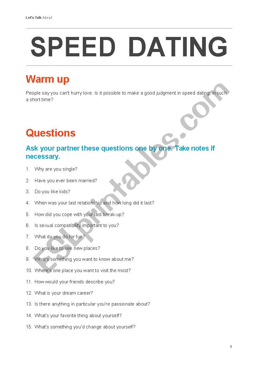 Speed dating worksheet