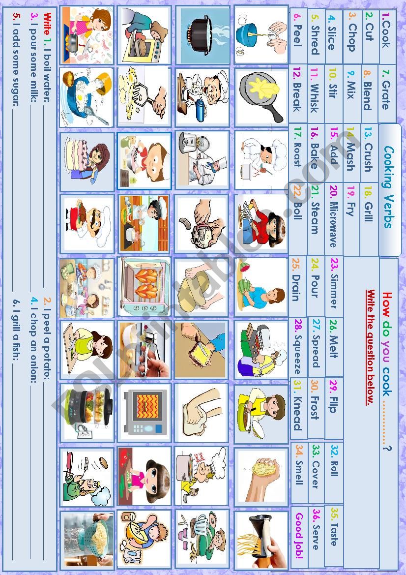 Cooking verbs for kids / beginner adults. 