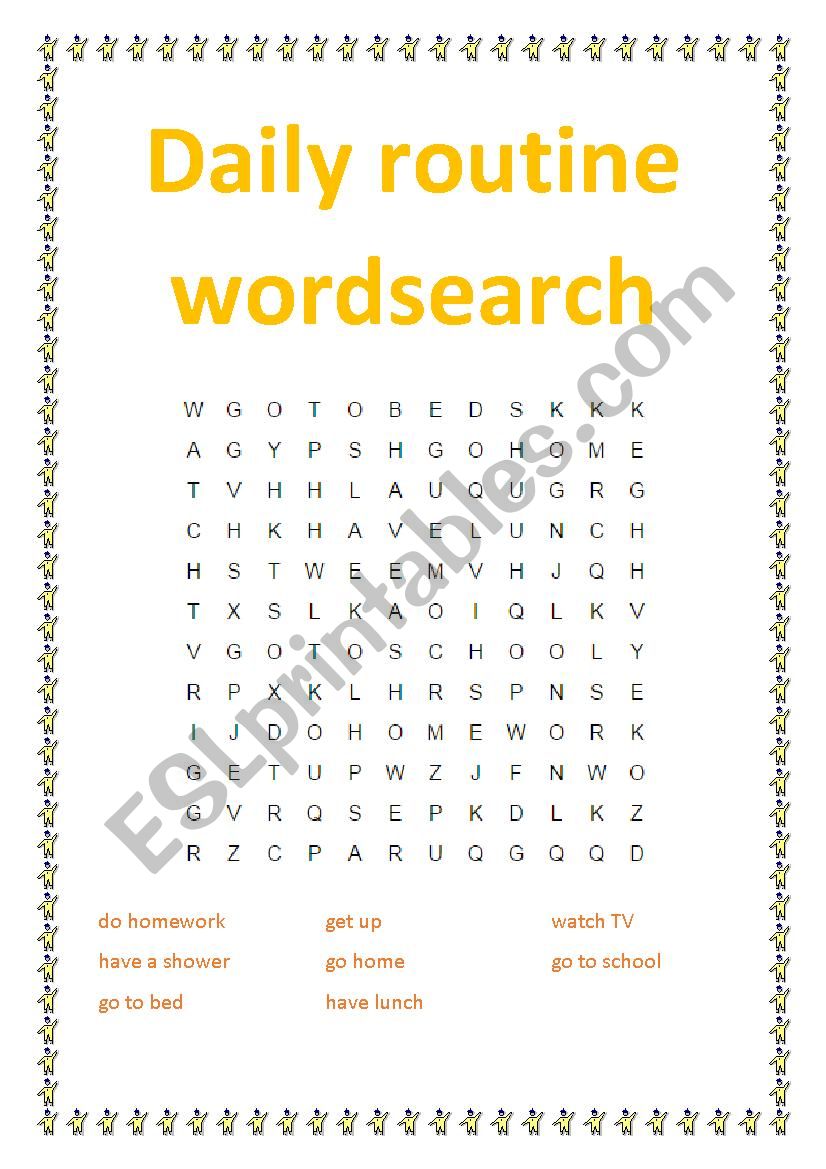 Daily routine wordsearch worksheet