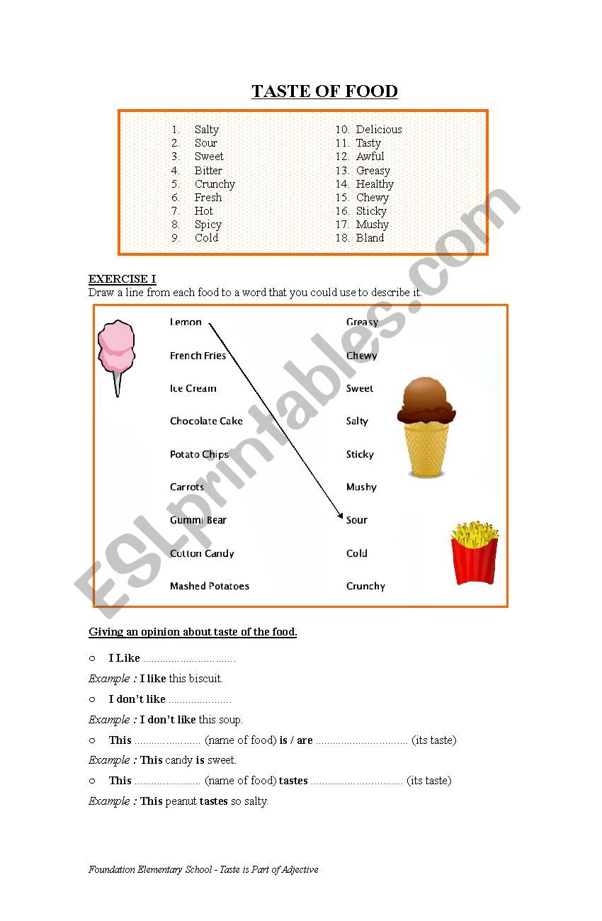 Test food worksheet