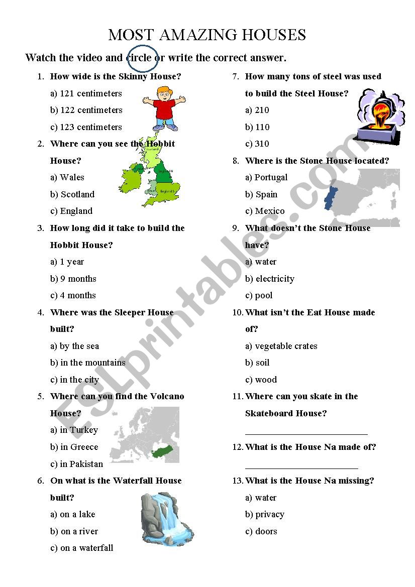 Most amazing houses worksheet