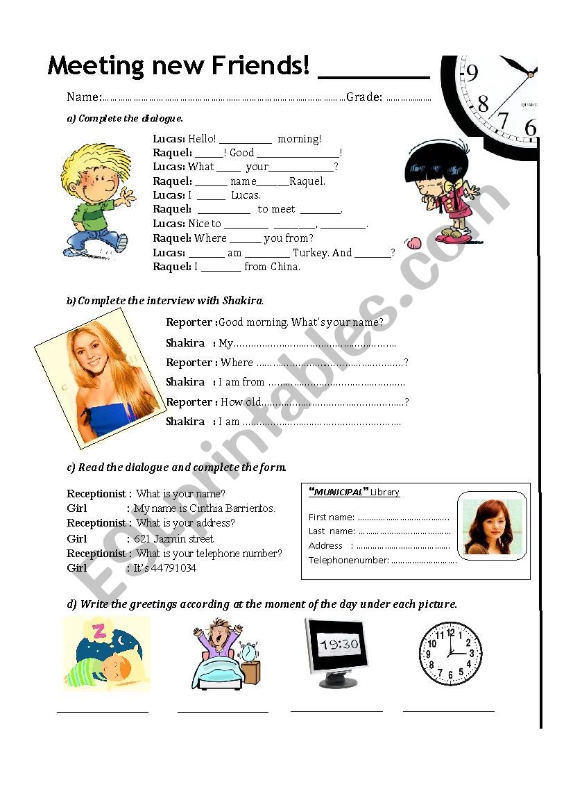 Greetings worksheet