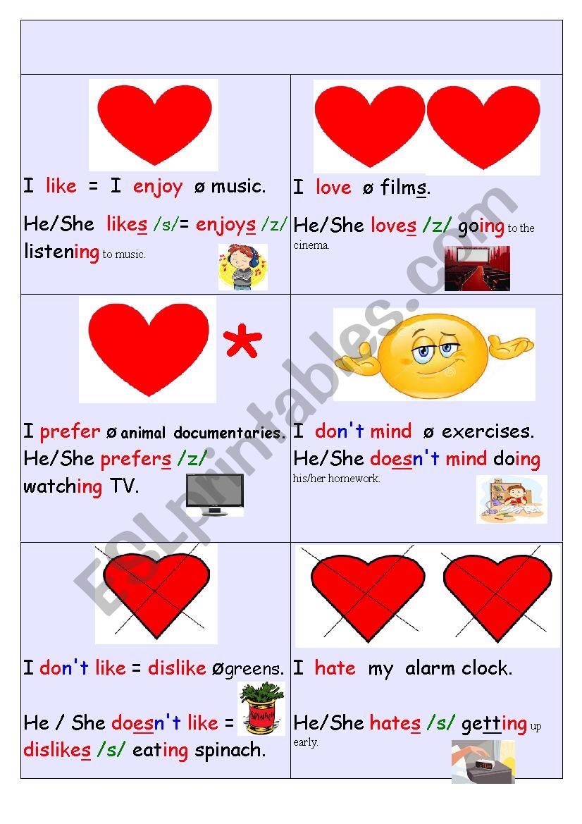 Likes and Dislikes worksheet