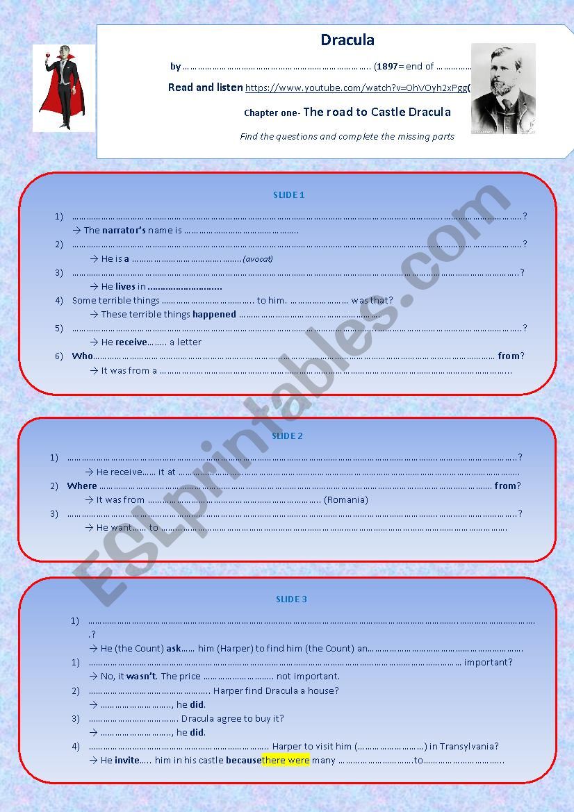 Dracula- Chapter one - worksheet