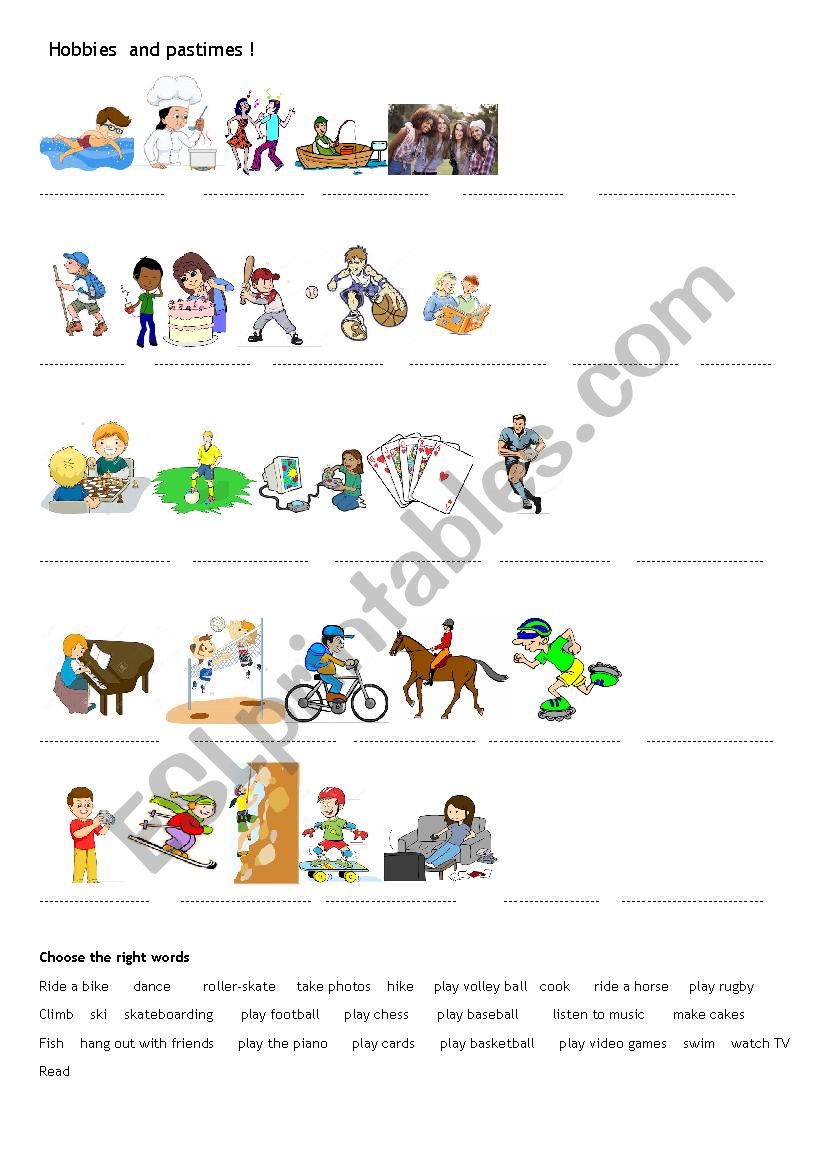 Hobbies and pastimes  worksheet