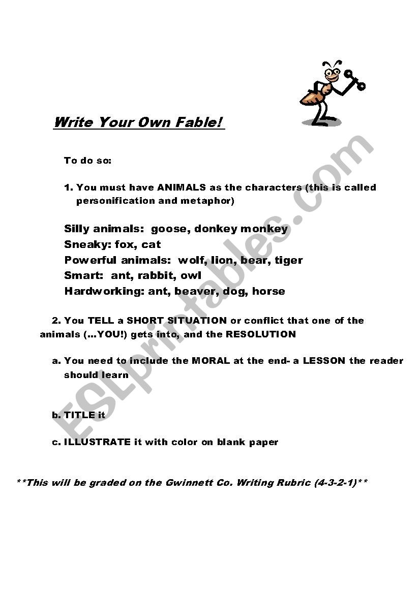 Write a Fable- Using elements of Folklore