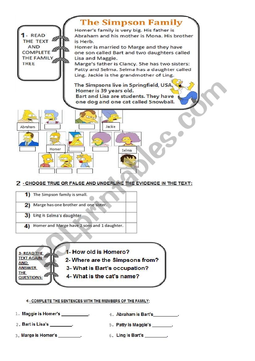 The Simpson Family worksheet