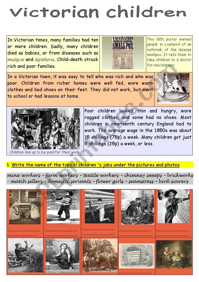 Nineteenth century Victorian children Â´s jobs