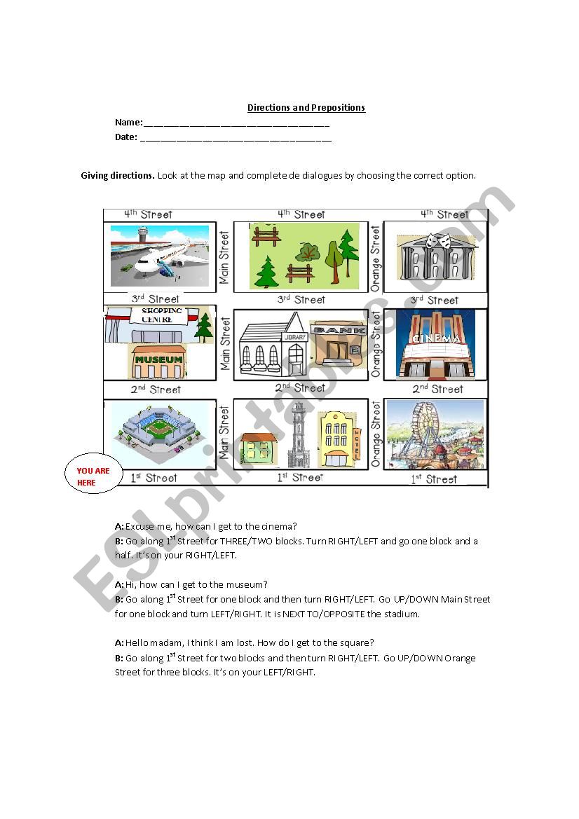 Giving directions+prepositions of place