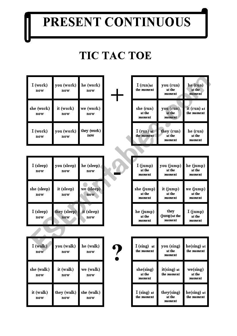 Tic Tac Toe - Present Continuous