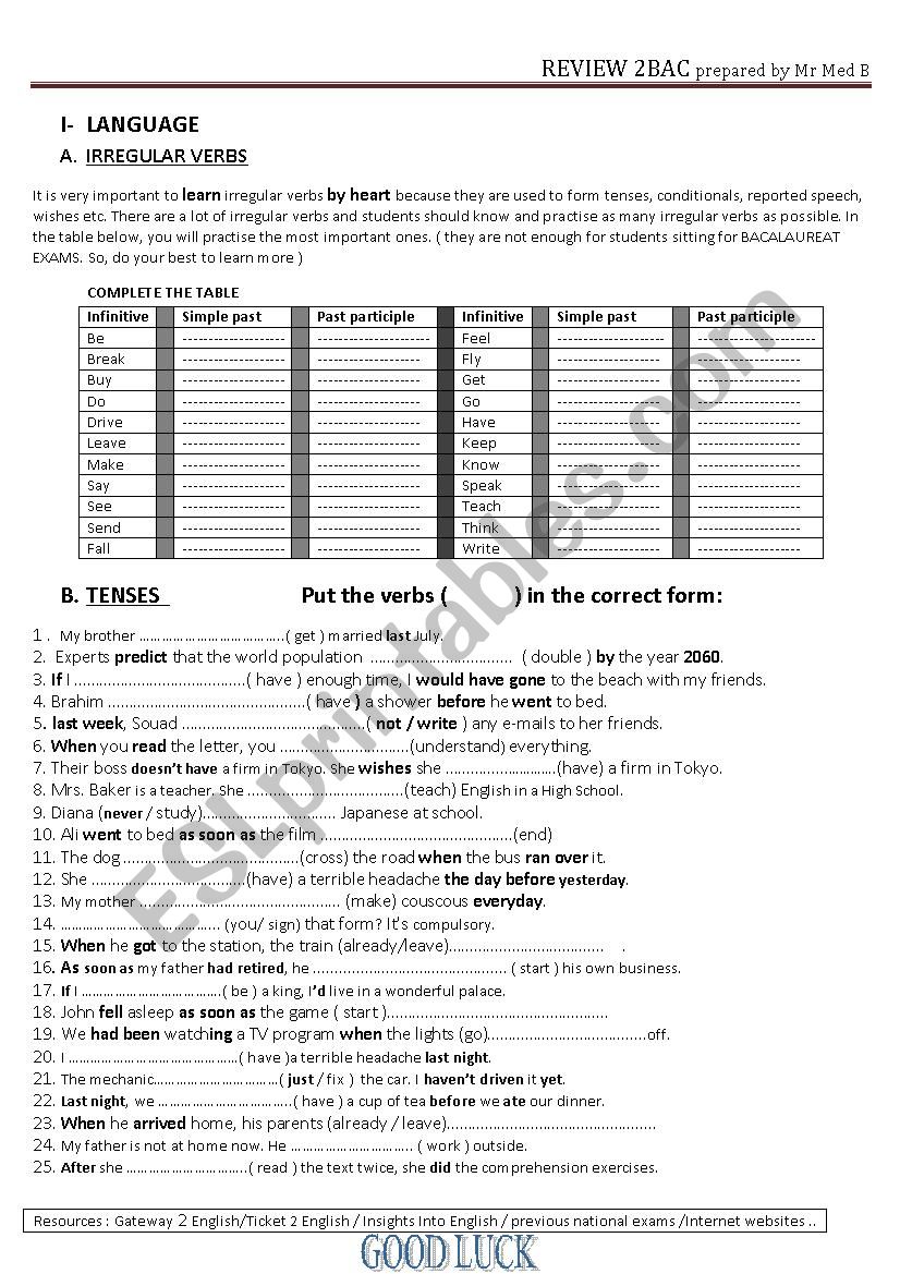 2BAC REVIEW worksheet