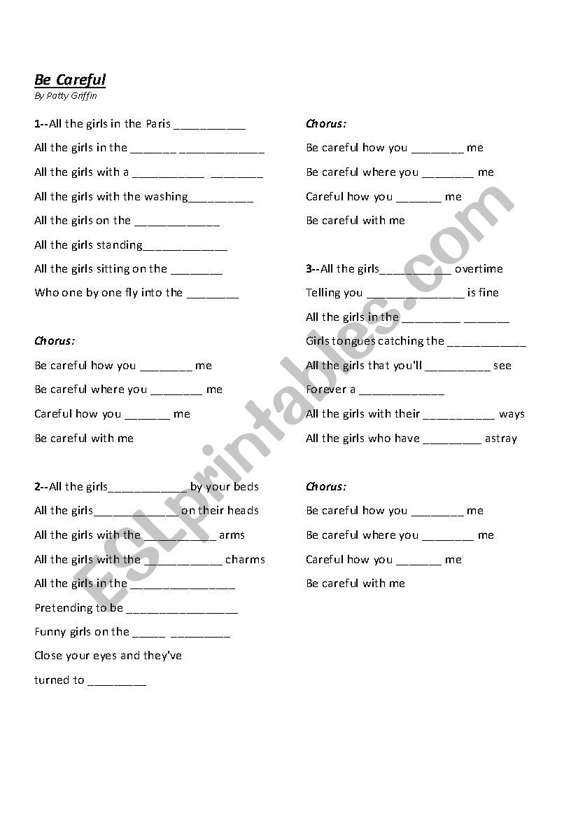 Be Careful by Patty Griffin (Song listening activity)