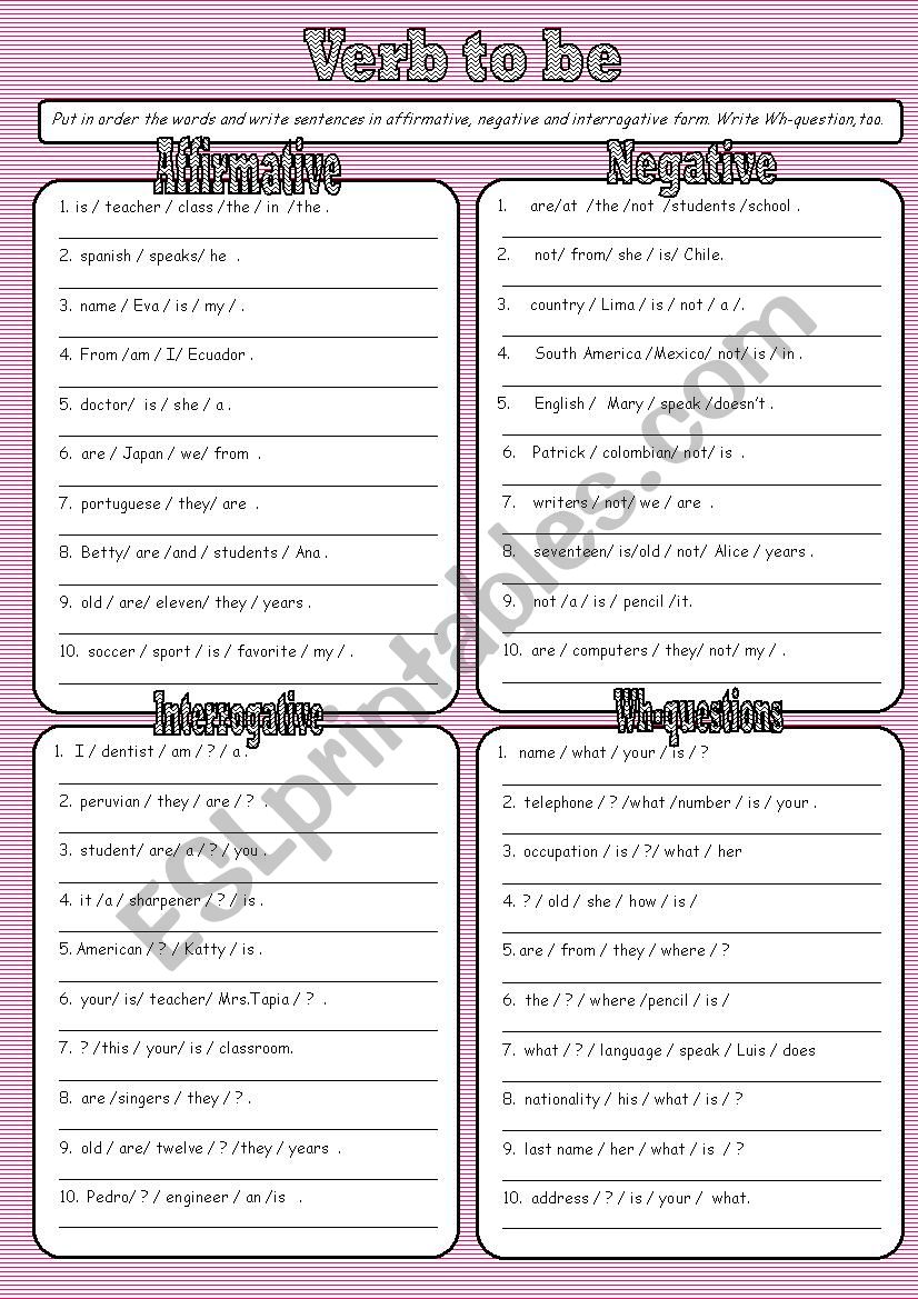 Verb to be worksheet